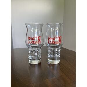 Vtg 1980's Red Lobster Glass 16 oz Hurricane Tiki Tropical Souvenir Set of 2 G25